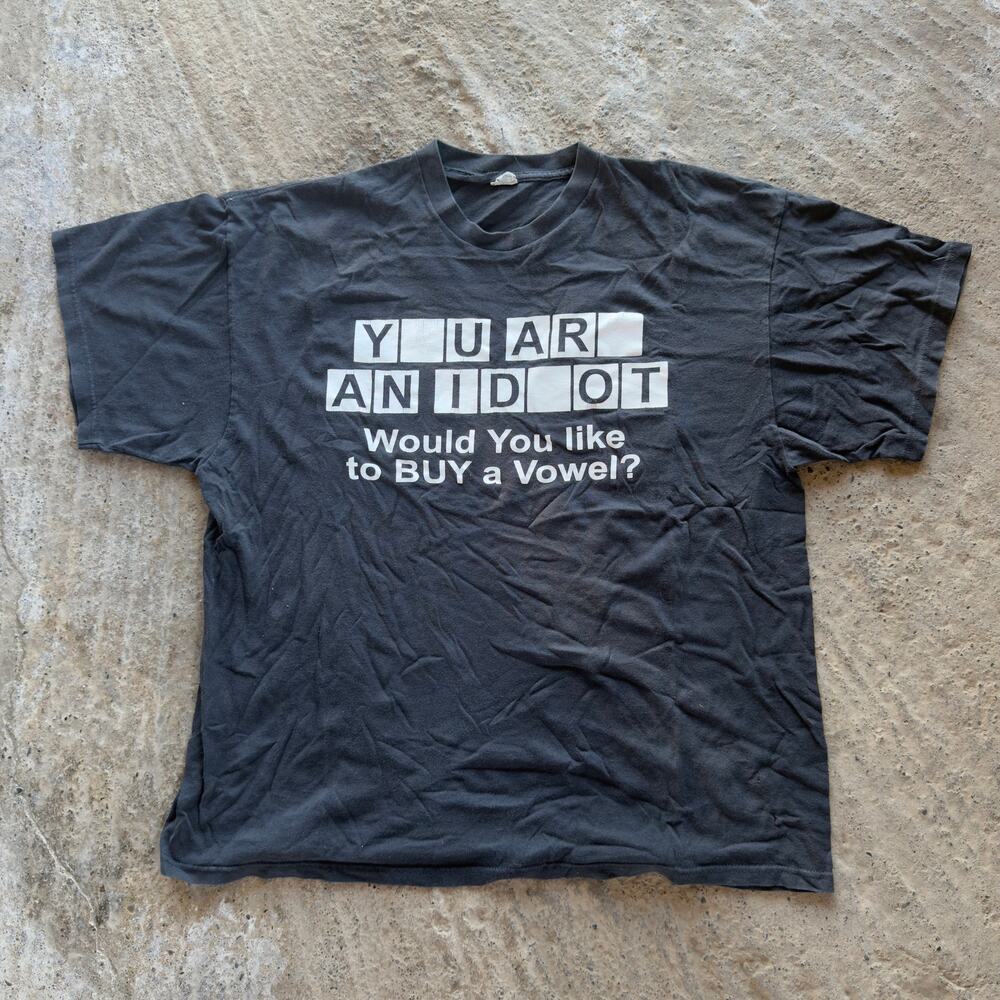 Vintage Buy a Vowel Wheel of Fortune Funny Humor Parody Shirt 2XL Black